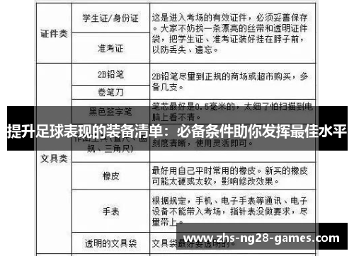 提升足球表现的装备清单：必备条件助你发挥最佳水平